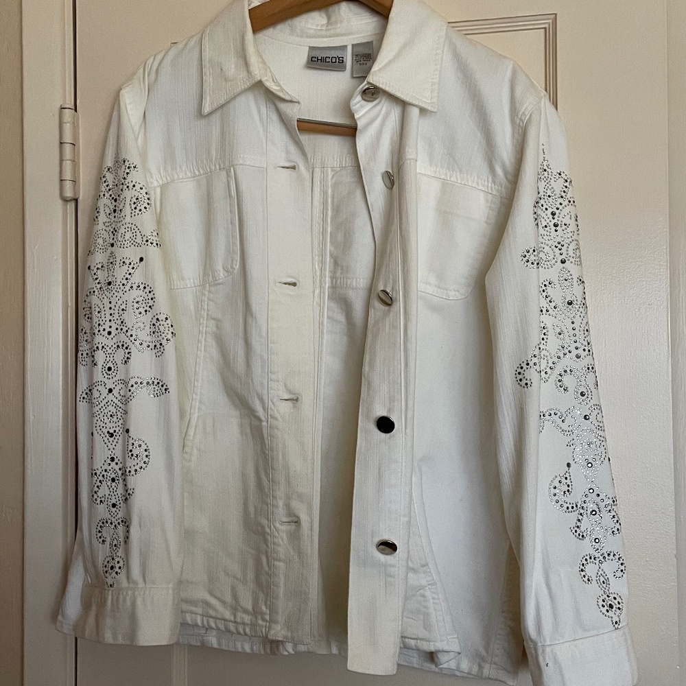 White denim jacket jeweled